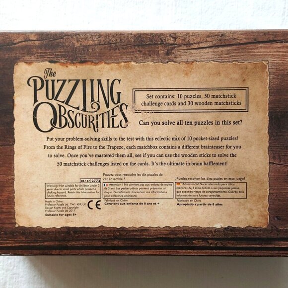 Professor Puzzling Obscurities Brainteaser games Wood Metal Matchstick Cards NEW - Picture 2 of 10